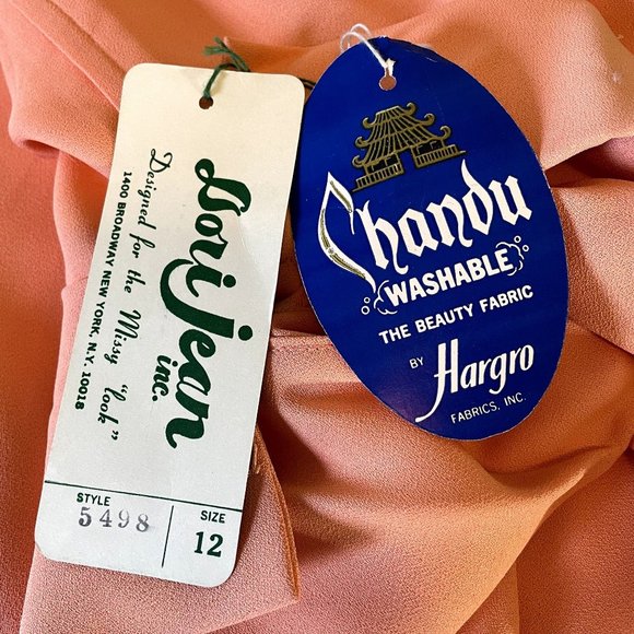 70s Vintage Deadstock Lori Jean Sherbet Orange Long Sleeve Sheath Dress Size 12 - Picture 6 of 9